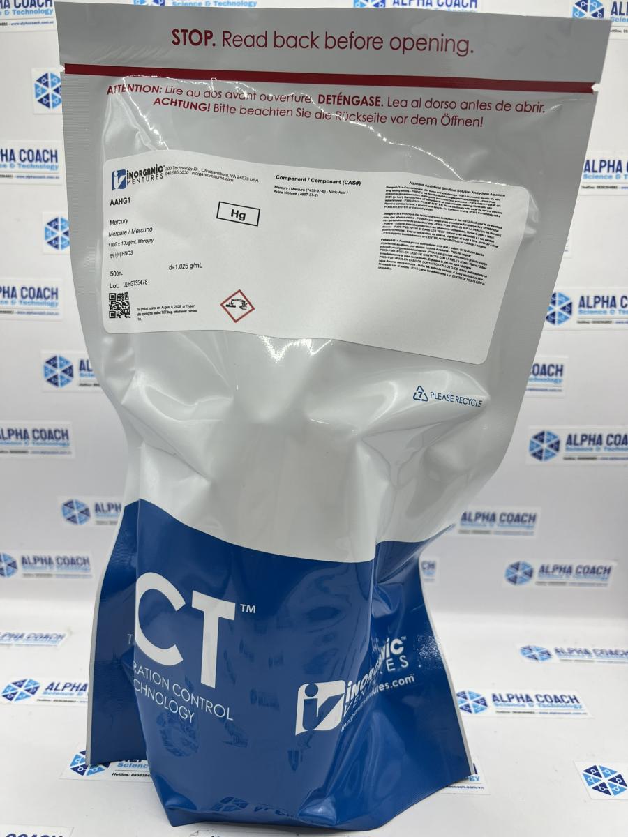 Chất chuẩn đo Thủy ngân (Hg) 1000ug/mL, mã AAHG1, chai 500ml, hãng IV, Mỹ